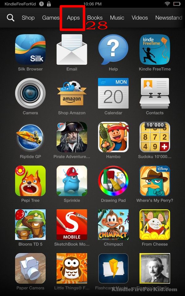 sideload android apps Kindle Fire, Kindle Fire HD and Kindle Fire HDX : home screen--apps