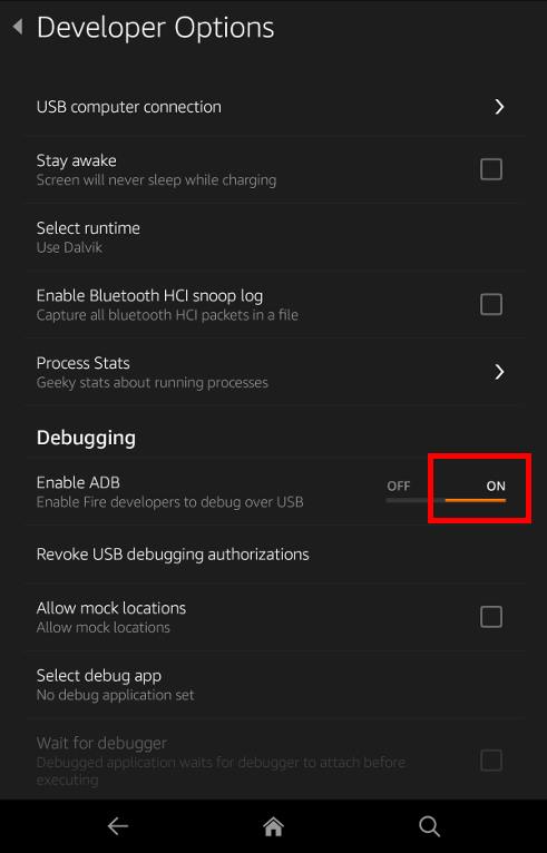enable and access developer options on Amazon Fire tablet