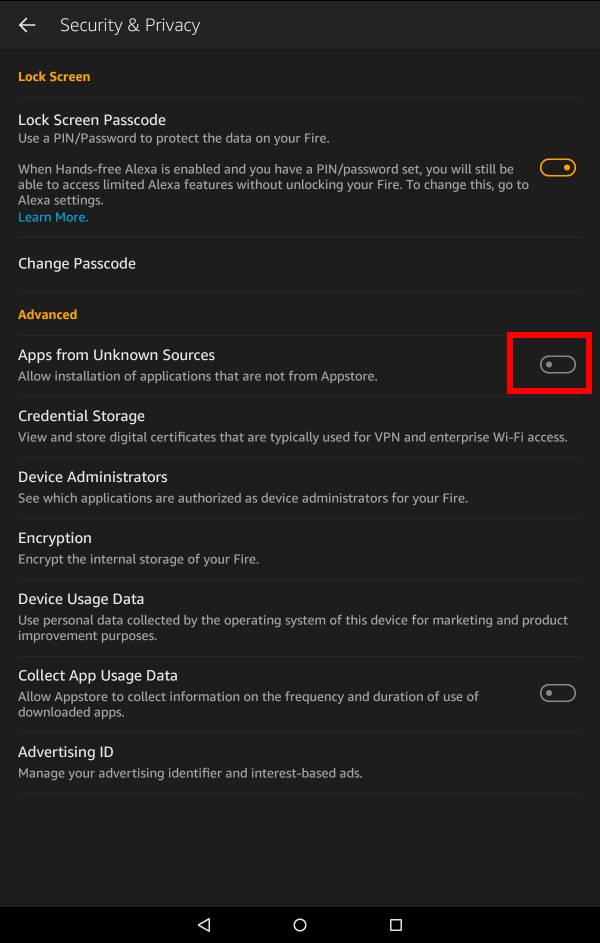 install Google Play Store on Amazon fire tablet : Enable apps from unknown sources
