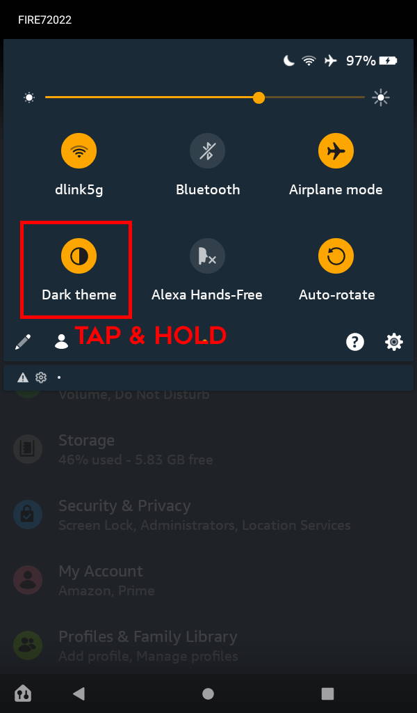 long tap the Quick Settings button (Dark theme)