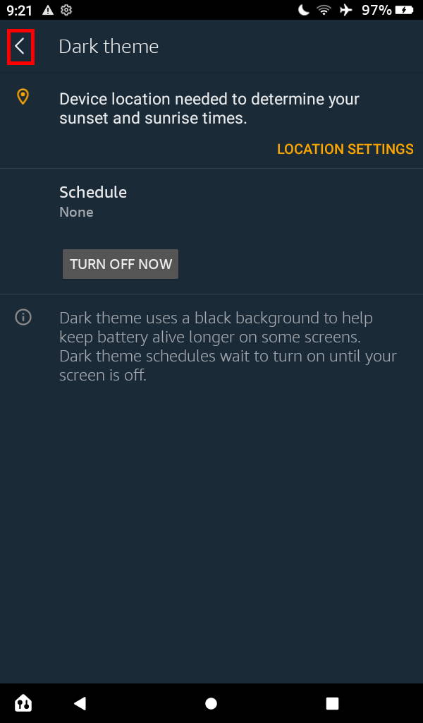 Quick Settings page for the Quick Setting button