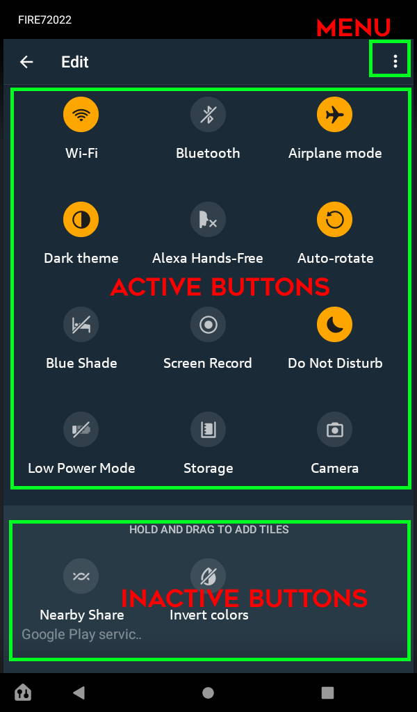 Layout of the edit mode for Quick Settings panel