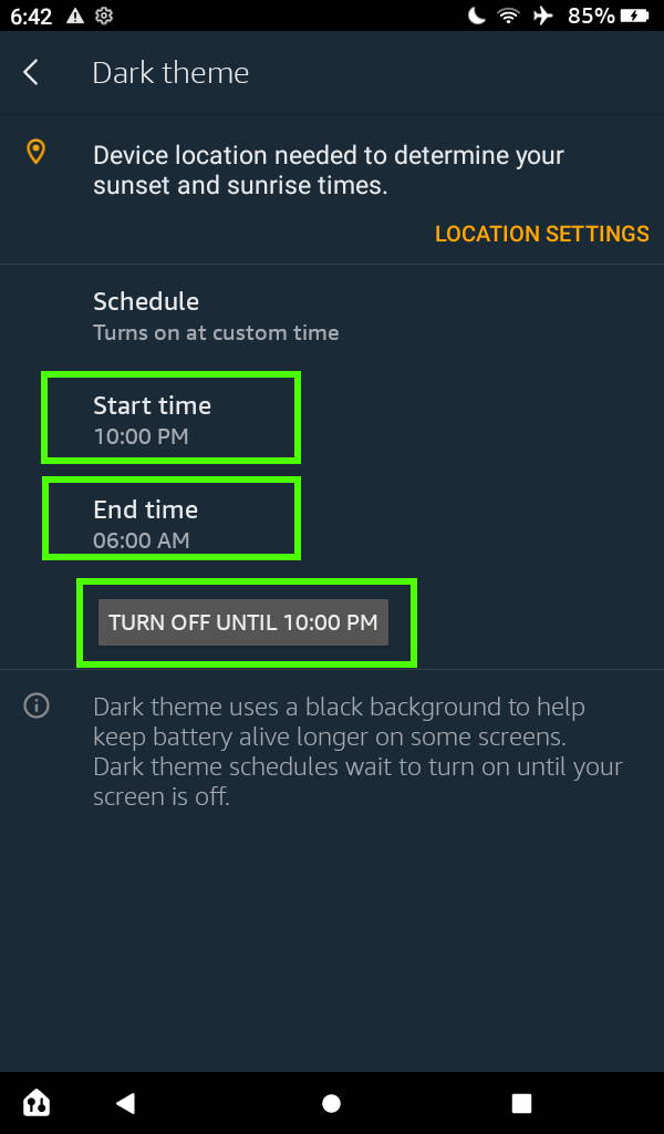 Schedule Dark Theme on Fire tablets with Fire OS 8