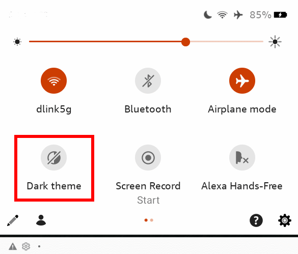 Use the Quick Setting button to turn on/off the Dark Theme on Fire tablets with Fire OS 8
