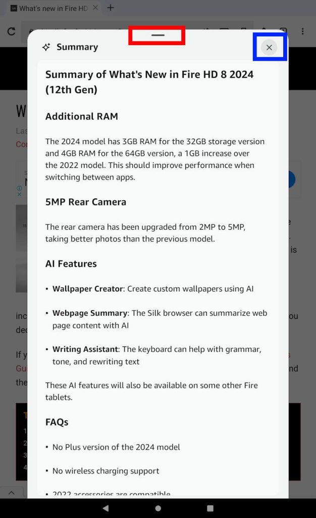 full view of webpage summaries
