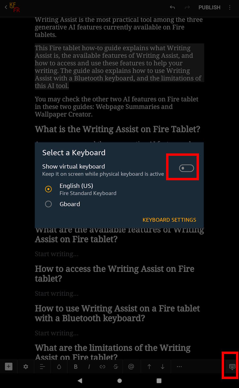 use Writing Assist with a Bluetooth keyboard